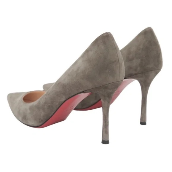 CHRISTIAN LOUBOUTIN Grey Suede Leather PIGALLE 85mm Pumps Heels Shoes Sz 38 - Picture 7 of 10